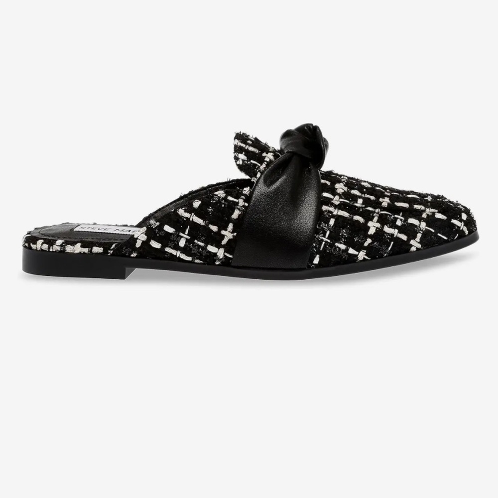 Steve Madden Women's Black and White Tweed “Chart” Slip-On Mule Shoes - Picture 4 of 7